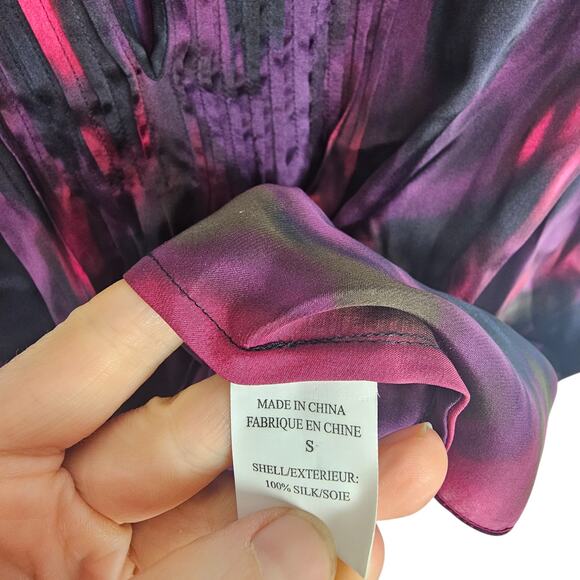 Theory Bianca Vague Silk Pleated Keyhole Blouse Quiet Luxury Fairy Grunge Size S - Picture 8 of 9